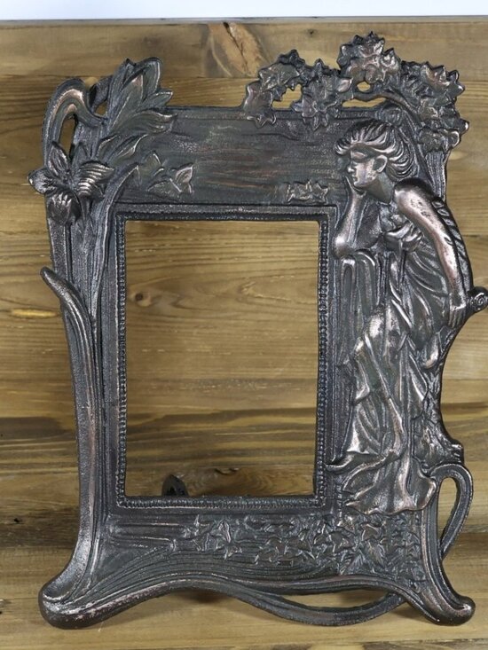 Art Nouveau Other - Vtg Art Nouveau Brass Repousse Fairy Lady Woman Figure Floral Picture Frame 4x6